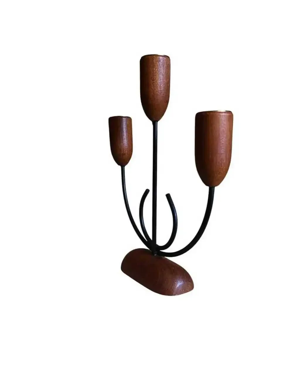 Mid Century Teak Candelabra Japan, Danish Modern Style 3 Candle